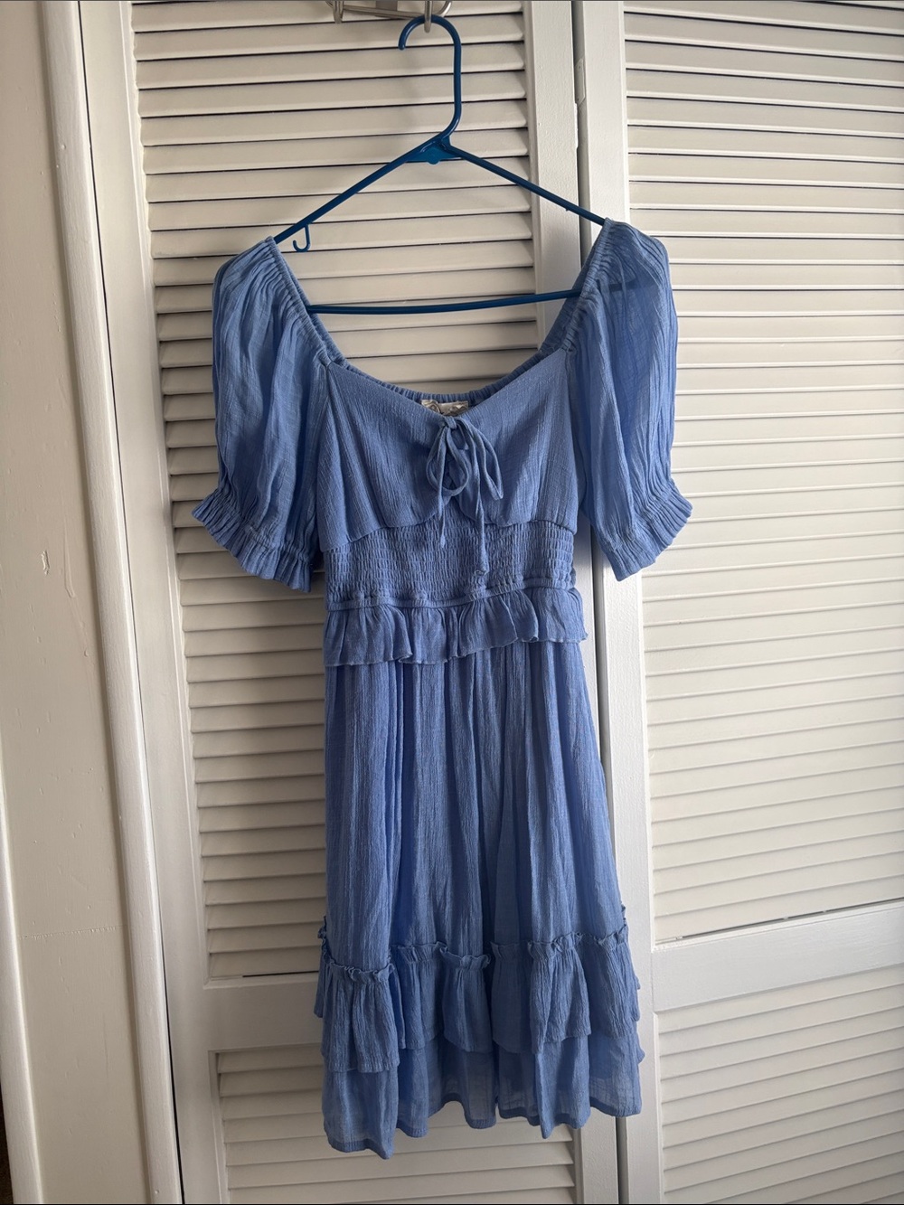 Light Blue Smocked Mini Dress with Ruffle Tiers